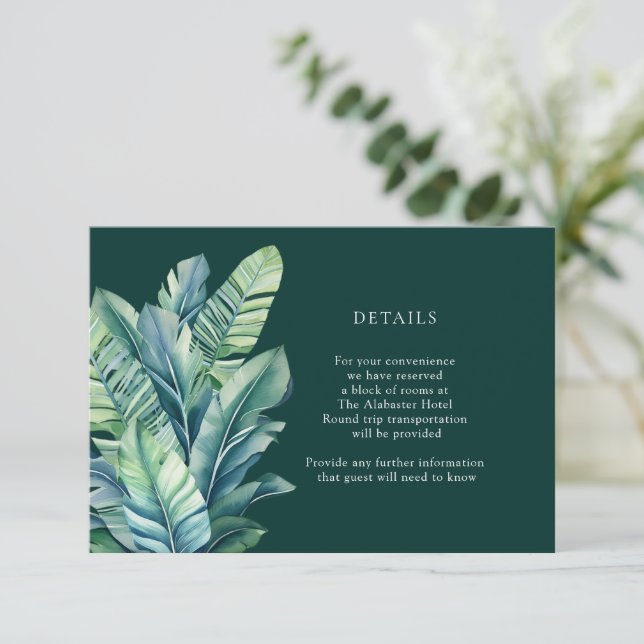 Tarjeta De Recepción Foliage exótico tropical deja gabinete de detalles (Anverso de pie)