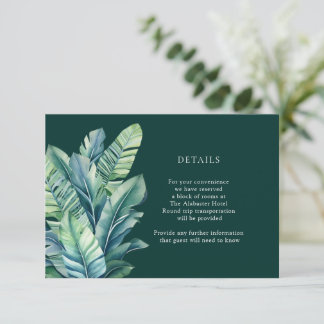 Tarjeta De Recepción Foliage exótico tropical deja gabinete de detalles