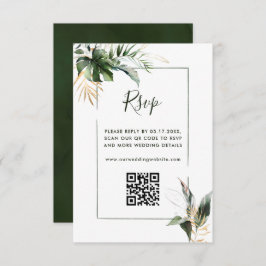 Tarjeta De Recepción Foliage Tropical Green Wedding RSVP con código QR