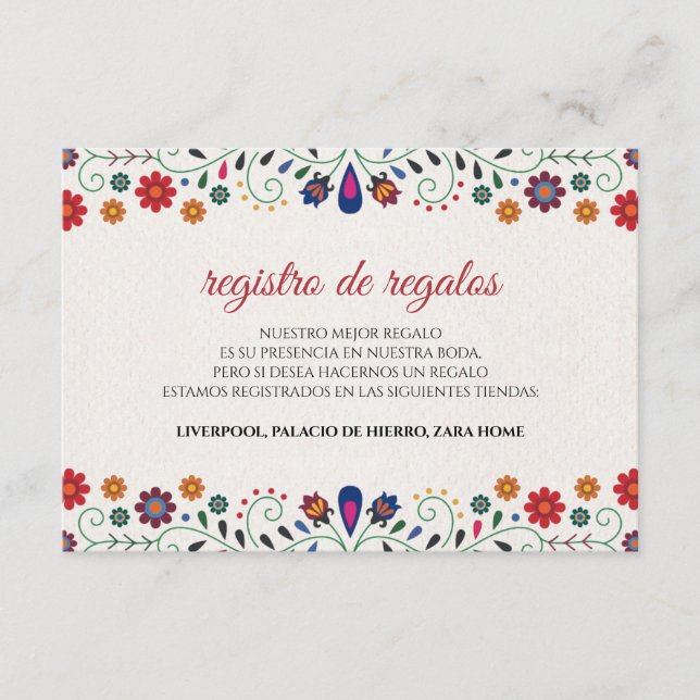 Tarjeta De Recepción Folk Art Floral Botanical Fiesta Spanish Wedding (Anverso)