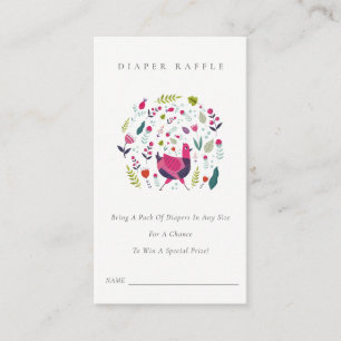 Tarjeta De Recepción Folk Farm Floral Birdie Diaper Raffle Baby Shower