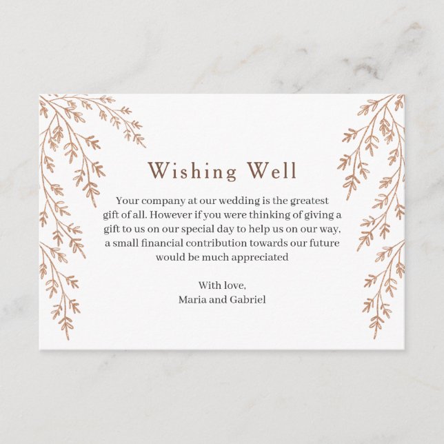 Tarjeta De Recepción Follaje dorado. Simple deseando bien. Boda Olive (Anverso)