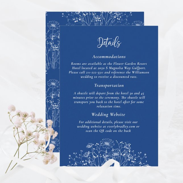 Tarjeta De Recepción Fondo azul Boda de detalles de flores silvestres s (Subido por el creador)