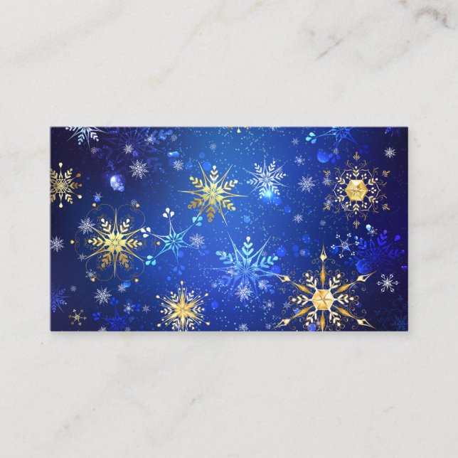 Tarjeta De Recepción Fondo azul XMAS con copos de nieve dorados (Anverso)