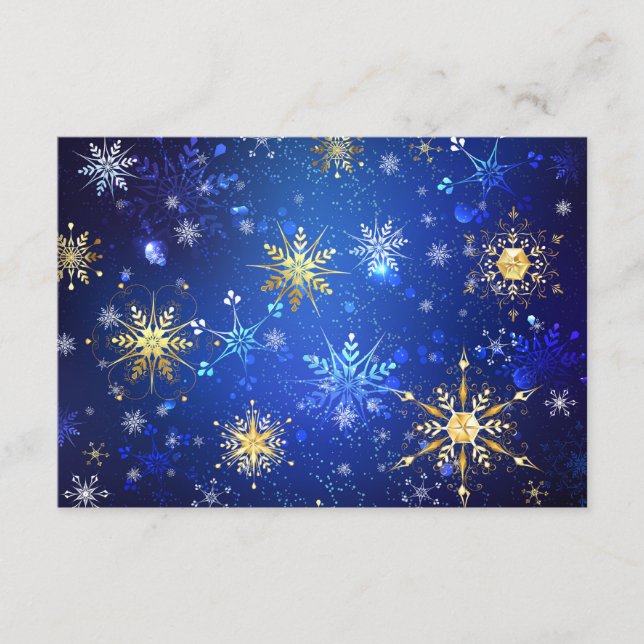 Tarjeta De Recepción Fondo azul XMAS con copos de nieve dorados (Anverso)