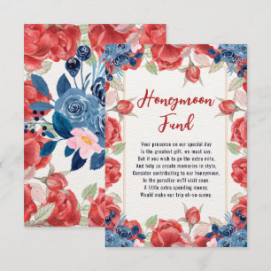 Tarjeta De Recepción Fondo de Boda Luna de Miel Rojo Azul Floral de Inv