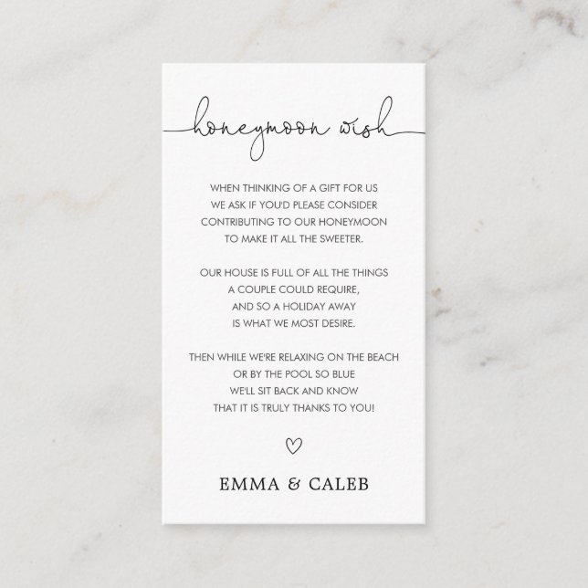 Tarjeta De Recepción Fondo de Deseos de Bodas de Simple Caligrafía (Anverso)