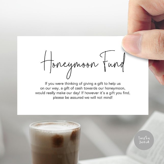 Tarjeta De Recepción Fondo de luna de miel boda, escritura manuscrita m (Honeymoon Wish, Modern romantic design Enclosure Card, Black and White)