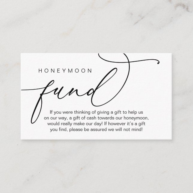 Tarjeta De Recepción Fondo de luna de miel boda, regalos en efectivo qu (Anverso)