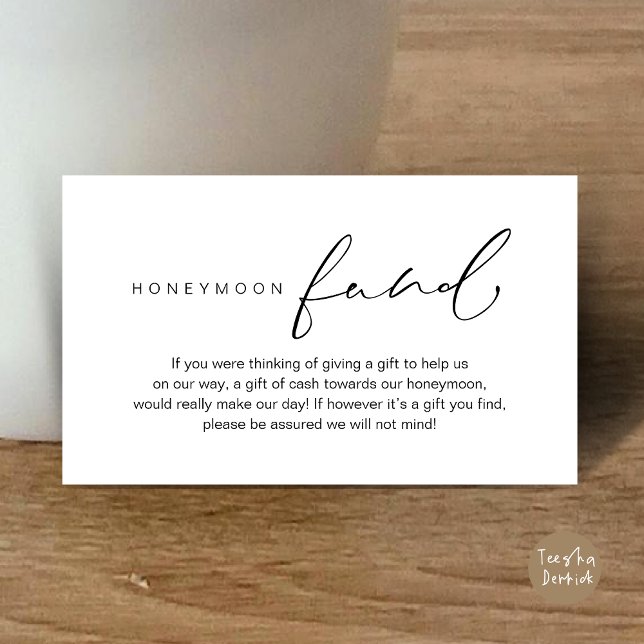 Tarjeta De Recepción Fondo de luna de miel, Boda romántico moderno (Honeymoon Fund, Modern Romantic Wedding Wish Enclosure Card, White Black)