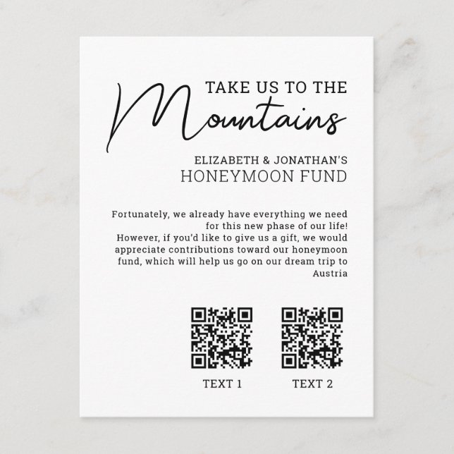 Tarjeta De Recepción Fondo de luna de miel código qr de efectivo modern (Anverso)