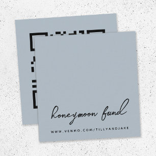 Tarjeta De Recepción Fondo de luna de miel Código QR Gris azul Boda m
