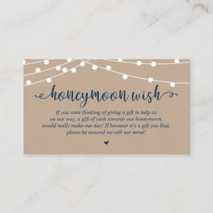 Tarjeta De Recepción Fondo de luna de miel de boda deseo, luces de cuer