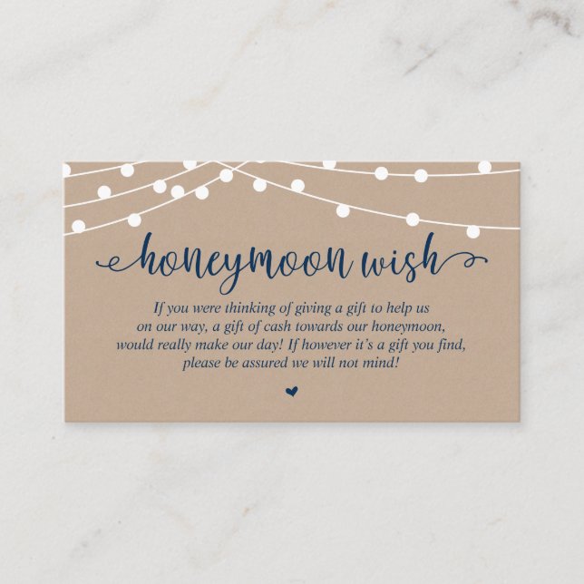 Tarjeta De Recepción Fondo de luna de miel de boda deseo, luces de cuer (Anverso)
