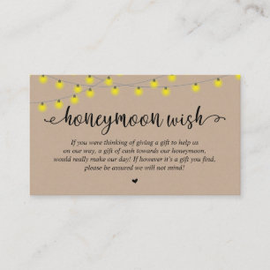 Tarjeta De Recepción Fondo de luna de miel de boda deseo, luces de cuer