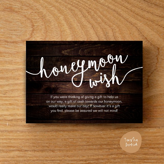 Tarjeta De Recepción Fondo de Luna de Miel, Efectivo, Boda Rústica Mode (Honeymoon Fund Cash Wish, a note on gifts Enclosure Card Rustic Dark Wood)