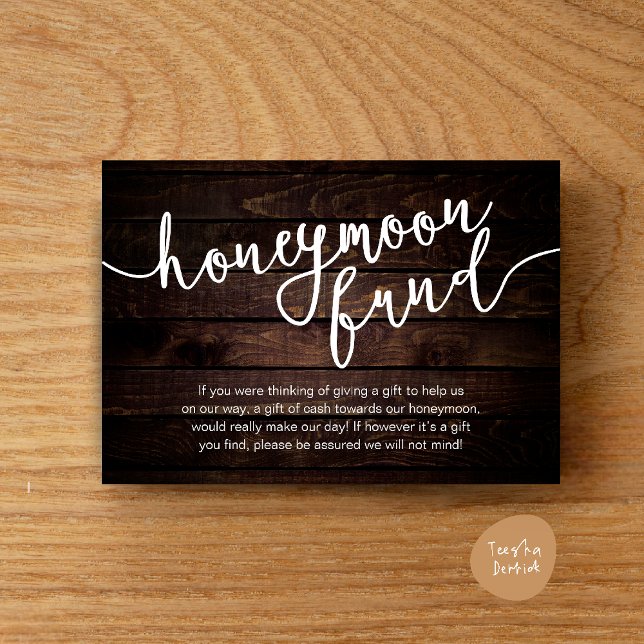 Tarjeta De Recepción Fondo de Luna de Miel, Efectivo, Boda Rústica Mode (Honeymoon Fund Cash Wish, a note on gifts Enclosure Card Rustic Dark Wood)
