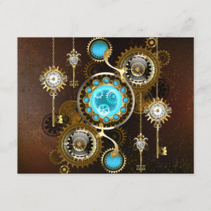 Tarjeta De Recepción Fondo oxidado steampunk con lentes turquesas