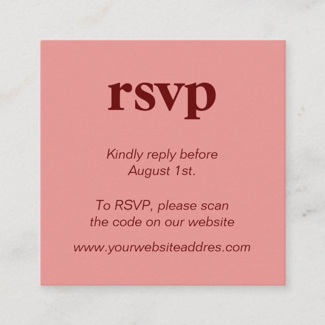Tarjeta De Recepción Fondo rosa, tipografía audaz RSVP (Anverso)