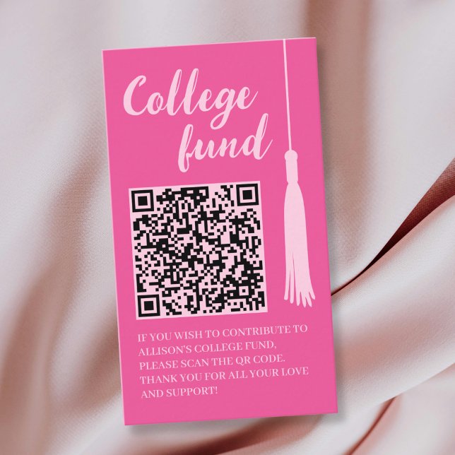 Tarjeta De Recepción Fondo Universitario Código Qr Regalo Borla Rosa Gr (College Fund Pink Tassel Gift Qr Code Graduation Enclosure Card)