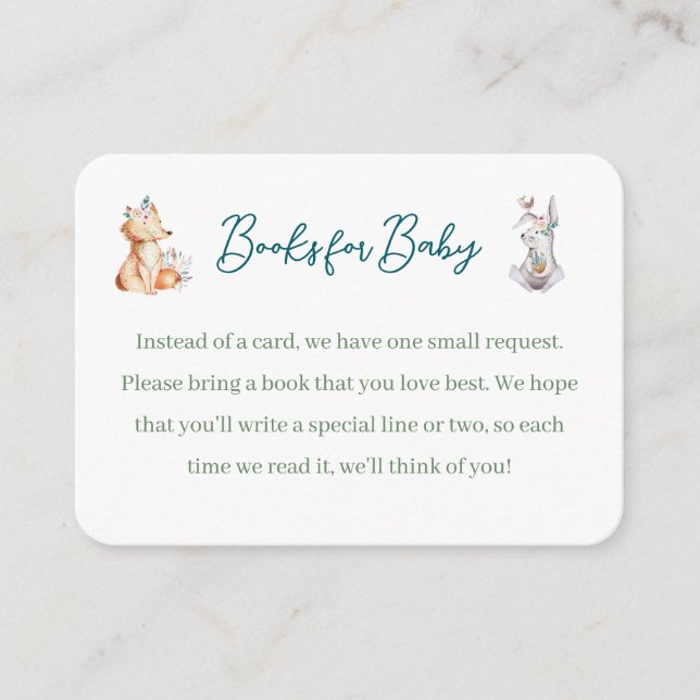 Tarjeta De Recepción Forest Animal Woodland Baby Shower Book Request (Anverso)