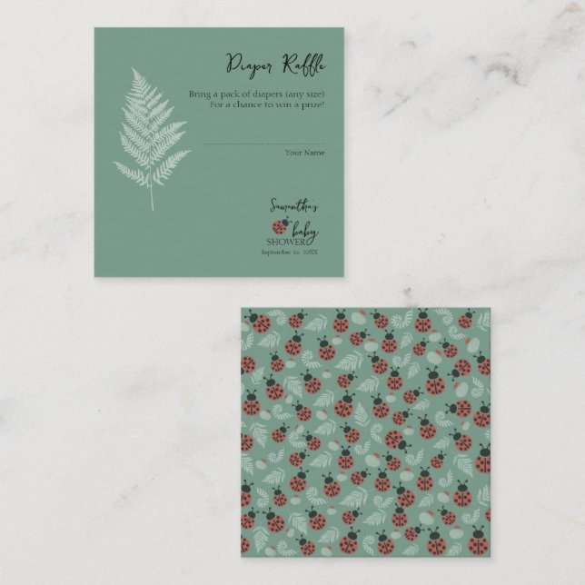 Tarjeta De Recepción Forest Ladybugs Green Baby Shower Diaper Raffle (Anverso / Reverso)