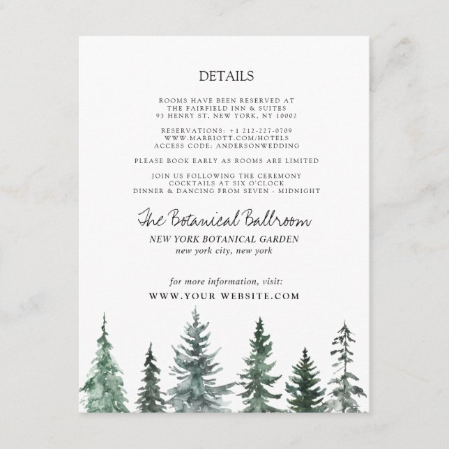 Tarjeta De Recepción Forest Wintre Watercolor Wedding (Anverso)