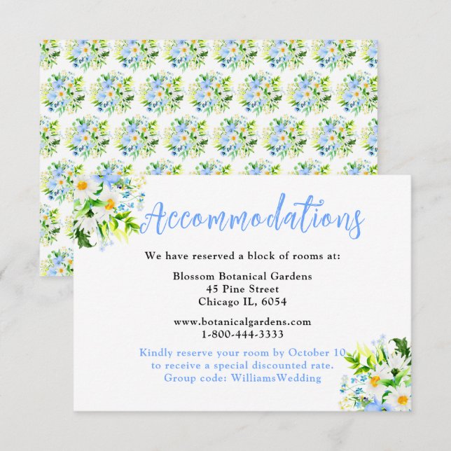 Tarjeta De Recepción Forget-Me-Nots and Daisies Wedding Accommodations (Anverso / Reverso)