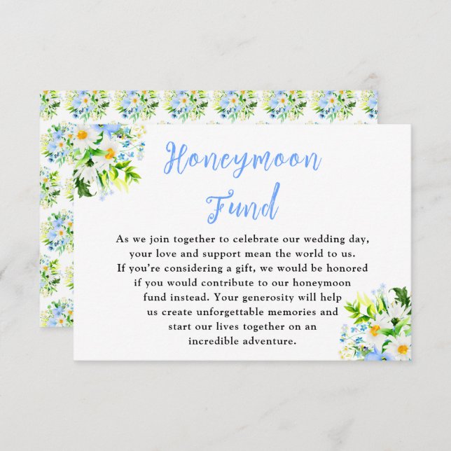 Tarjeta De Recepción Forget-Me-Nots and Daisies Wedding Honeymoon Fund (Anverso / Reverso)