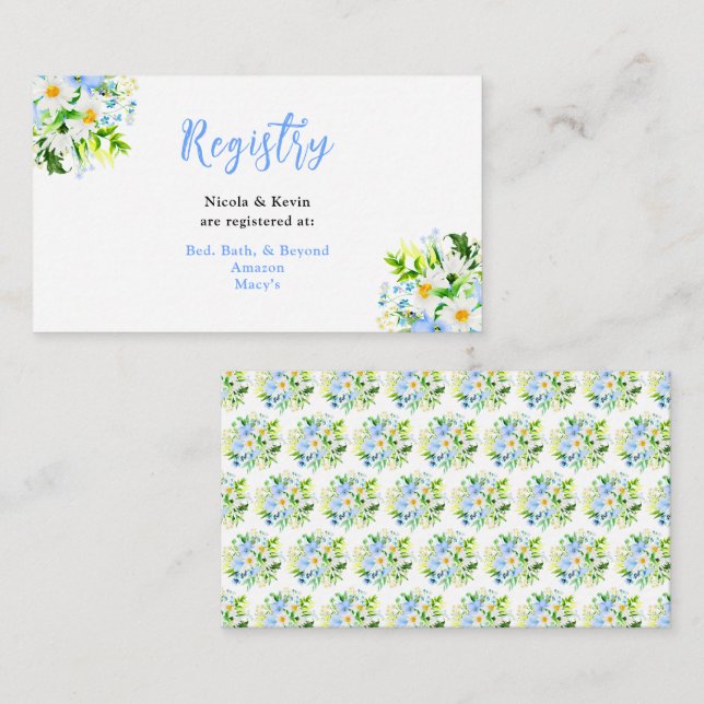 Tarjeta De Recepción Forget-Me-Nots and Daisies Wedding Registry (Anverso / Reverso)