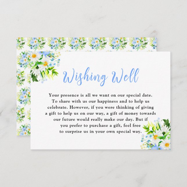 Tarjeta De Recepción Forget-Me-Nots and Daisies Wedding Wishing Well (Anverso / Reverso)