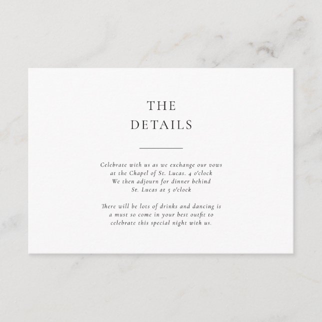 Tarjeta De Recepción Formal Black and White Wedding Details (Anverso)