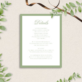 Tarjeta De Recepción Formal Classic Sage Green Script Wedding Details