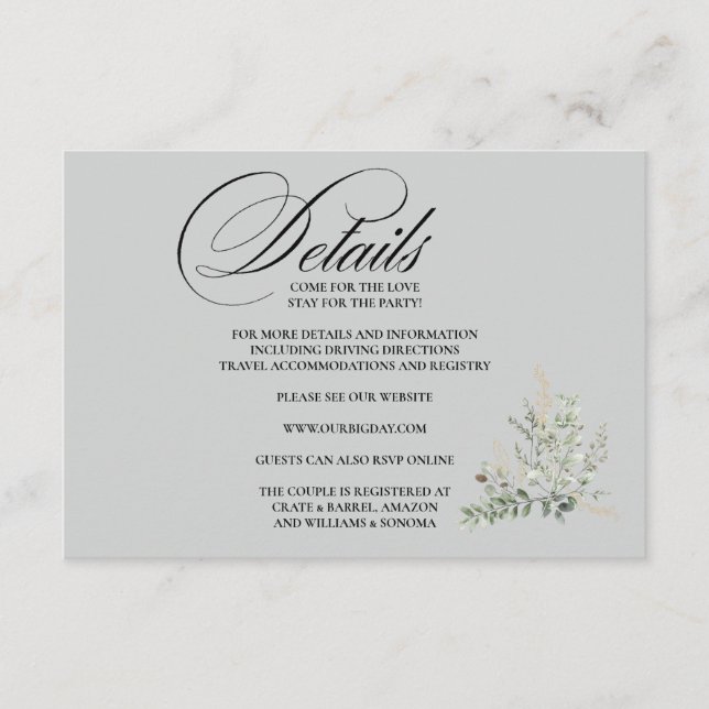 Tarjeta De Recepción Formal Elegant Enclosure Card Details (Anverso)