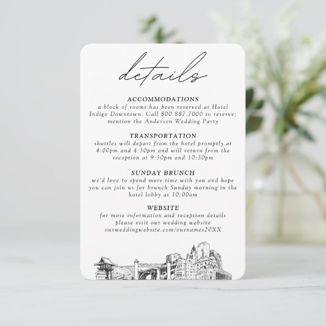 Tarjeta De Recepción Fort Worth Boda Pequeños Detalles verticales (Anverso de pie)