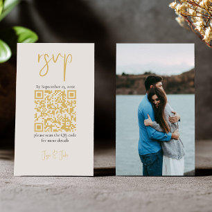 Tarjeta De Recepción Foto completa, código QR dorado y respuesta de bod
