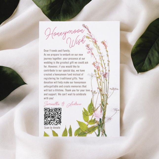 Tarjeta De Recepción Foto de Boho wildflowers deseando un buen boda QR (Boho wildflowers photo wishing well wedding QR Enclosure Card)
