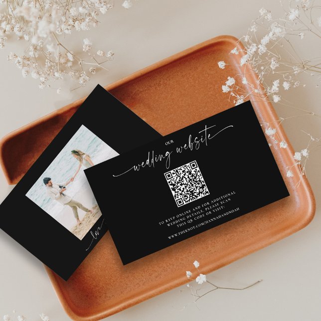 Tarjeta De Recepción Foto de código QR para Boda blanco y negro (Subido por el creador)