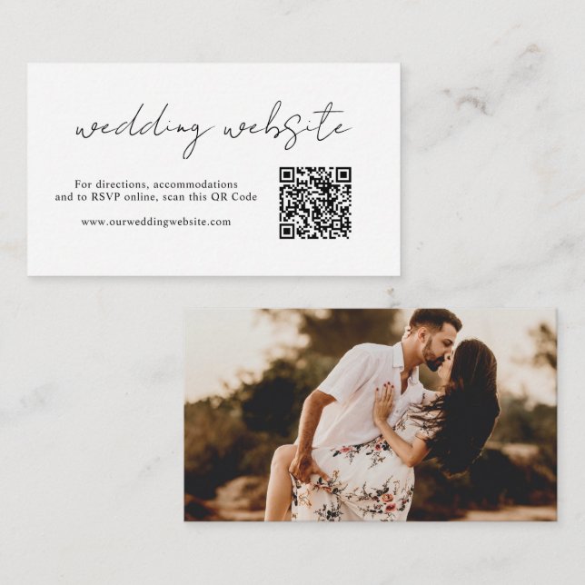 Tarjeta De Recepción Foto de escritura rusa código QR Boda moderno (Anverso / Reverso)