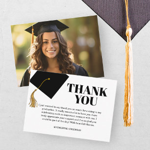 Tarjeta De Recepción Foto de Graduación Gorra Negra y Borla de Agradeci