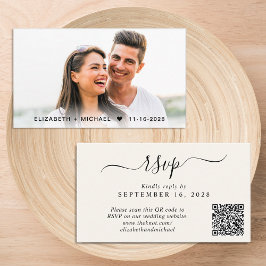 Tarjeta De Recepción Foto de moda Código QR Boda crema RSVP