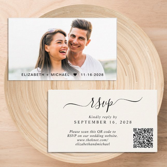 Tarjeta De Recepción Foto de moda Código QR Boda crema RSVP (Our user-friendly template will generate your QR code automatically from your website address)