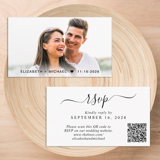 Tarjeta De Recepción Foto de moda Código QR Boda RSVP (Our user-friendly template will generate your QR code automatically from your website address)