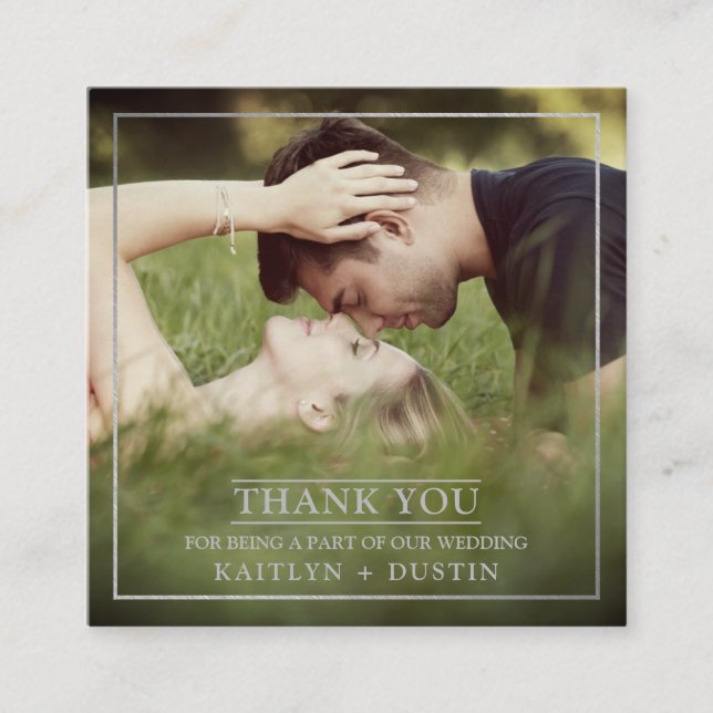 Tarjeta De Recepción Foto de Relieve metalizado plateado moderno Gracia (Anverso)