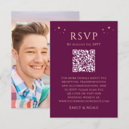 Tarjeta De Recepción Foto de RSVP del código QR del presupuesto de oro 