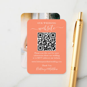 Tarjeta De Recepción Foto de sitio web minimalista simple Boda QR Coral