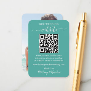 Tarjeta De Recepción Foto de sitio web minimalista simple Boda QR Verde