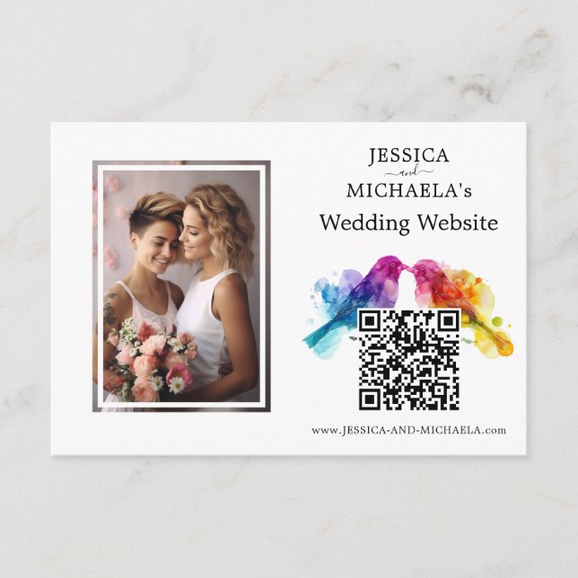 Tarjeta De Recepción Foto del sitio web LGBTQ+ Rainbow Lovebirds (Anverso)