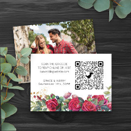 Tarjeta De Recepción Foto en línea RSVP QR Code Red Rose Boda