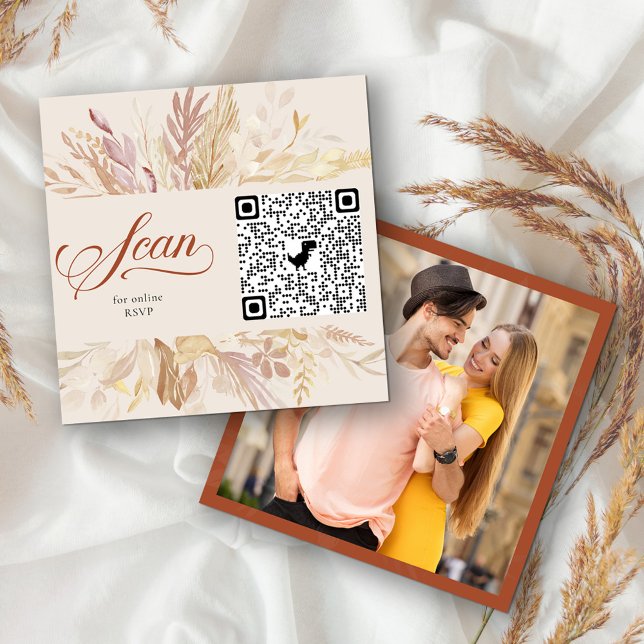 Tarjeta De Recepción Foto en línea RSVP QR Code Terracotta Botanica (QR Code wedding rsvp card with your photo on the back. )